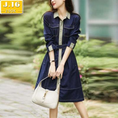 ĐẦM JEAN DENIM DÁNG XÒE PHỐI CỔ TAY LỠ - J.16